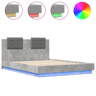 Estrutura Cama de casal simple c cabeceiraluzes LED 150x200 cm cinza cimento