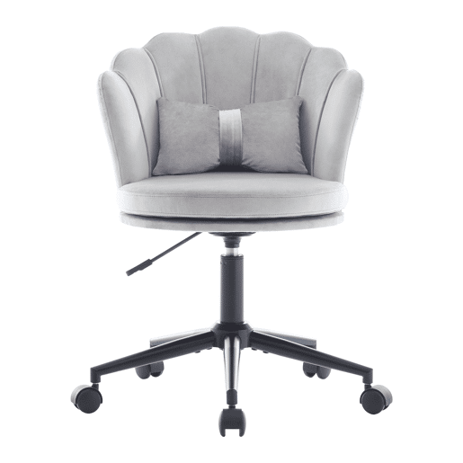 Cadeira para vestir - Design moderno - Encosto em forma de pétalas, almofada lombar em forma de borboleta, altura ajustável, almofada macia - Cinza