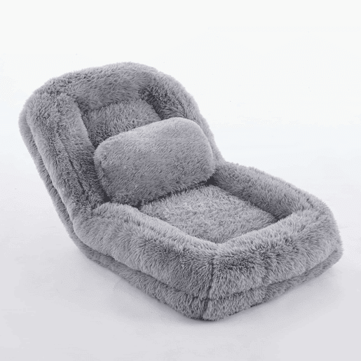 Sofá tipo cama humana - 5 posições ajustáveis, para jogos, meditação e relaxamento, tecido felpudo - Cinza claro