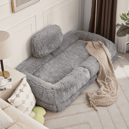 Sofá tipo cama humana - 5 posições ajustáveis, para jogos, meditação e relaxamento, tecido felpudo - Cinza claro