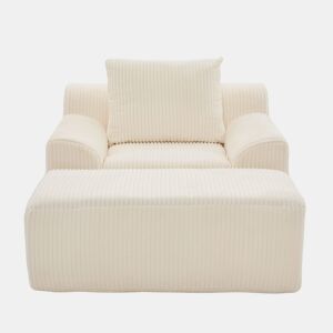 Poltrona relax grande - estofada em veludo, com apoio para os pés e bolsos laterais - bege