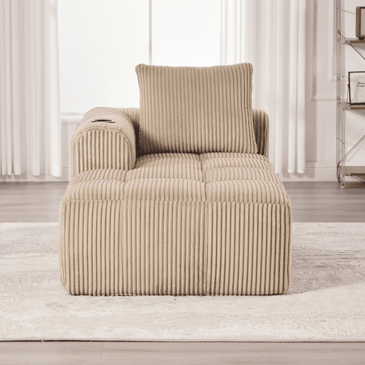 Poltrona reclinável Corduroy 1 lugar - Com almofadas, arrumação lateral, porta-copos - Cáqui