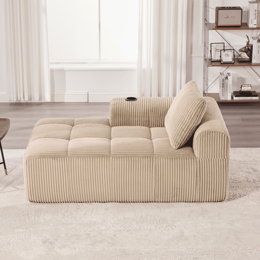 Poltrona reclinável Corduroy 1 lugar - Com almofadas, arrumação lateral, porta-copos - Cáqui