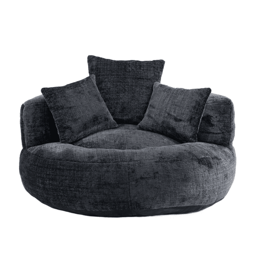 Sofá individual - Lazy Lounger com encosto alto e 3 almofadas - Chenille preta