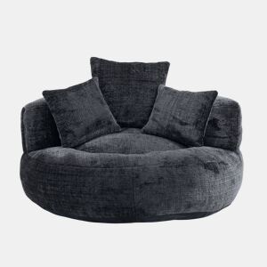 Sofá individual - Lazy Lounger com encosto alto e 3 almofadas - Chenille preta