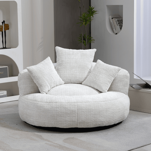 Sofá Lazy Individual - Resistente, Encosto Alto, 3 Almofadas, Interior e Exterior - Bege
