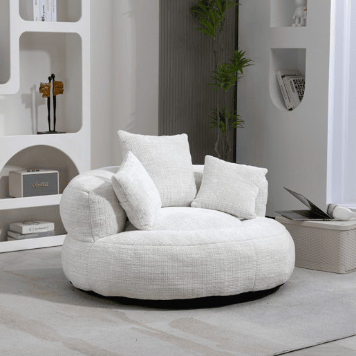Sofá Lazy Individual - Resistente, Encosto Alto, 3 Almofadas, Interior e Exterior - Bege