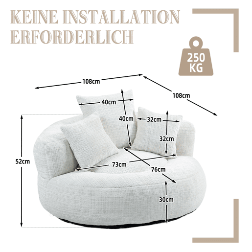 Sofá Lazy Individual - Resistente, Encosto Alto, 3 Almofadas, Interior e Exterior - Bege