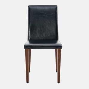 Conjunto de 2 cadeiras de sala de jantar - design minimalista europeu, assento em couro sintético preto e pernas metálicas com efeito nogueira - cor preta e nogueira