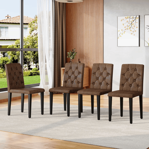 Cadeiras de sala de jantar 4 unidades - Estilo retro, tecido com efeito veludo, pernas de metal pretas - Castanho+Preto