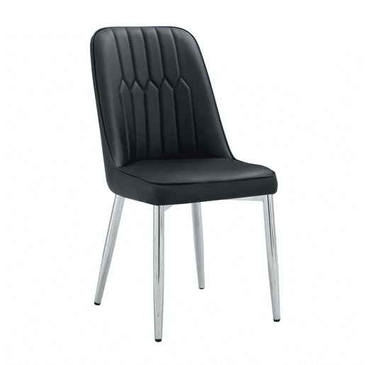 Cadeiras de sala de jantar (2 unidades) - design moderno e minimalista, assento largo, encosto e pernas metálicas prateadas - preto e prateado