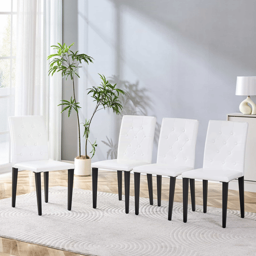 Cadeiras de sala de jantar 4 unidades - Luxo leve, pernas de metal preto versáteis - Branco+Preto