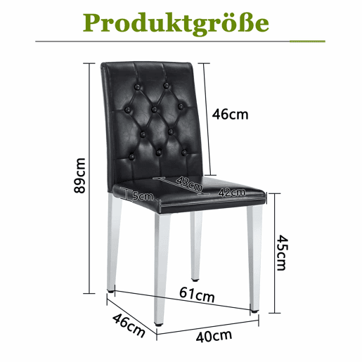 Conjunto de 4 cadeiras de jantar - Preto com acabamento em prata brilhante - Luxo leve