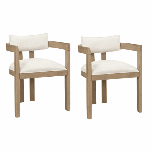 2 Cadeiras de sala de jantar - Madeira maciça, confortáveis e respiráveis, estilo moderno, estofadas em linho - Cor natural
