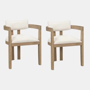 2 Cadeiras de sala de jantar - Madeira maciça, confortáveis e respiráveis, estilo moderno, estofadas em linho - Cor natural