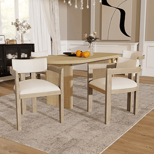 2 Cadeiras de sala de jantar - Madeira maciça, confortáveis e respiráveis, estilo moderno, estofadas em linho - Cor natural