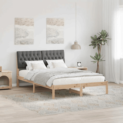 Estrutura de Cama de casal moderno com Cabeceira Estofada Castanho 150 x 200 cm