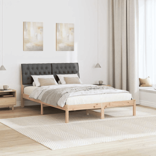 Estrutura de Cama de casal moderno com Cabeceira Estofada Castanho 150 x 200 cm