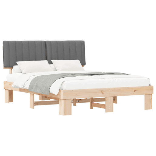 Estrutura de Cama de casal moderno com Cabeceira Estofada Cinzento-claro