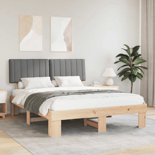 Estrutura de Cama de casal moderno com Cabeceira Estofada Cinzento-claro