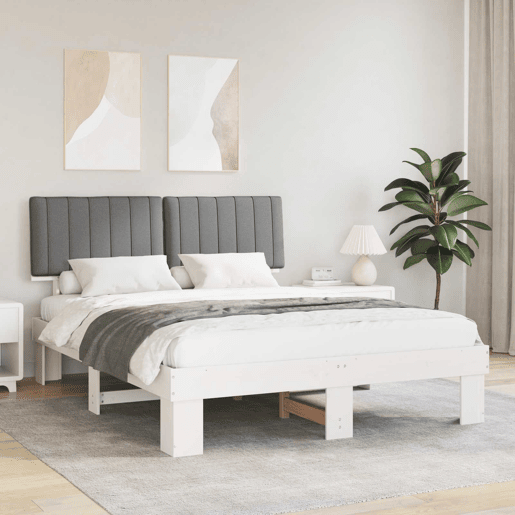 Estrutura de Cama de casal moderno com Cabeceira Estofada Cinzento-claro