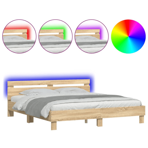 Estrutura Cama de casal simple c cabeceiraluzes LED 160x200cm carvalho sonoma