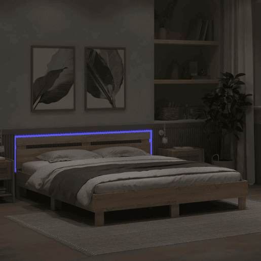 Estrutura Cama de casal simple c cabeceiraluzes LED 160x200cm carvalho sonoma