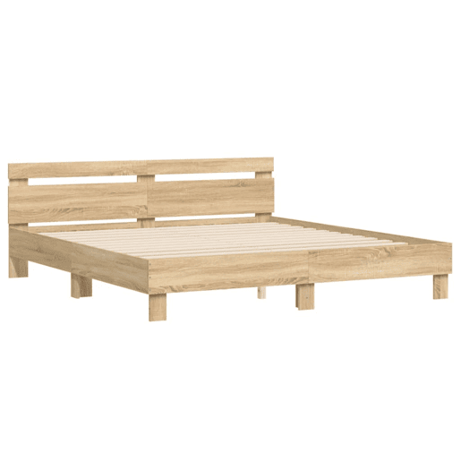 Estrutura Cama de casal simple c cabeceiraluzes LED 160x200cm carvalho sonoma