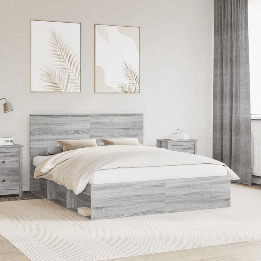 Estrutura da Cama de casal simple com cabeceira Cinza Sonoma 160 x 200 cm