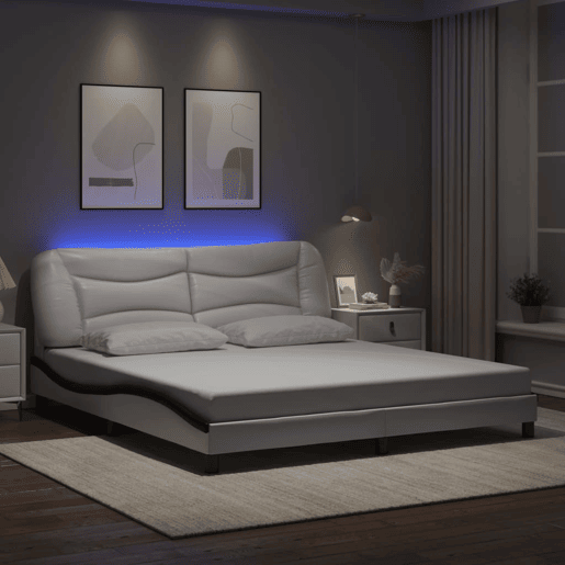 Estrutura de Cama de casal moderno com LED - 180x200cm brancopreto