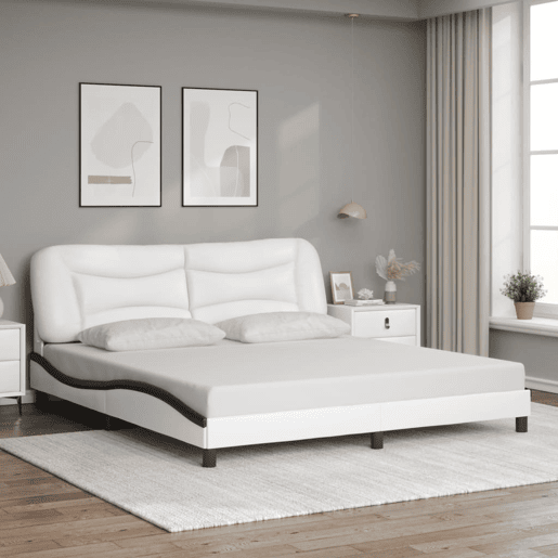 Estrutura de Cama de casal moderno com LED - 180x200cm brancopreto