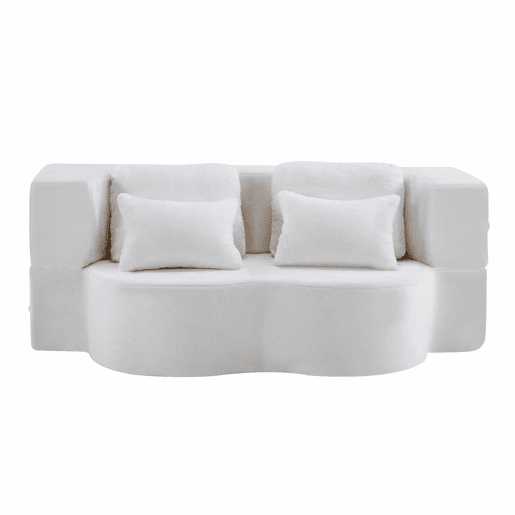 Sofá-cama de 2 lugares - moderno, com 4 almofadas e colchão dobrável de espuma de alta densidade - branco