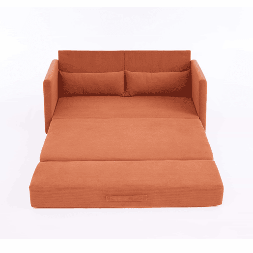Sofá-cama de 2 lugares 165 x 92 x 82 cm - sofá dobrável 2 em 1, tecido de veludo cotelê, com 2 almofadas lombares e 2 bolsos laterais - laranja Sofá-cama de 2 lugares 165 x 92 x 82 cm - sofá dobrável 2 em 1, tecido de veludo cotelê, com 2 almofadas lombares e 2 bolsos laterais - laranja