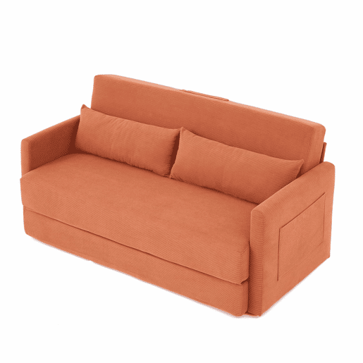 Sofá-cama de 2 lugares 165 x 92 x 82 cm - sofá dobrável 2 em 1, tecido de veludo cotelê, com 2 almofadas lombares e 2 bolsos laterais - laranja Sofá-cama de 2 lugares 165 x 92 x 82 cm - sofá dobrável 2 em 1, tecido de veludo cotelê, com 2 almofadas lombares e 2 bolsos laterais - laranja