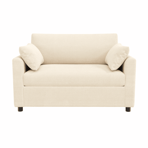 Sofá-cama de 2 lugares - com função de cama, porta USB, mesa lateral dobrável, colchão, roupa de cama e almofadas - bege