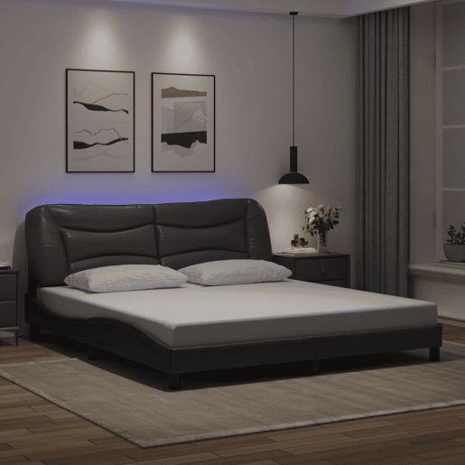 Estrutura de Cama de casal moderno com LED - 180x200cm cinza