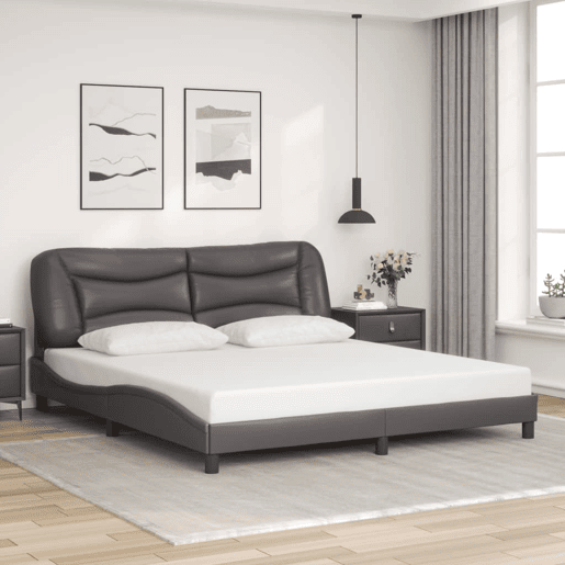 Estrutura de Cama de casal moderno com LED - 180x200cm cinza