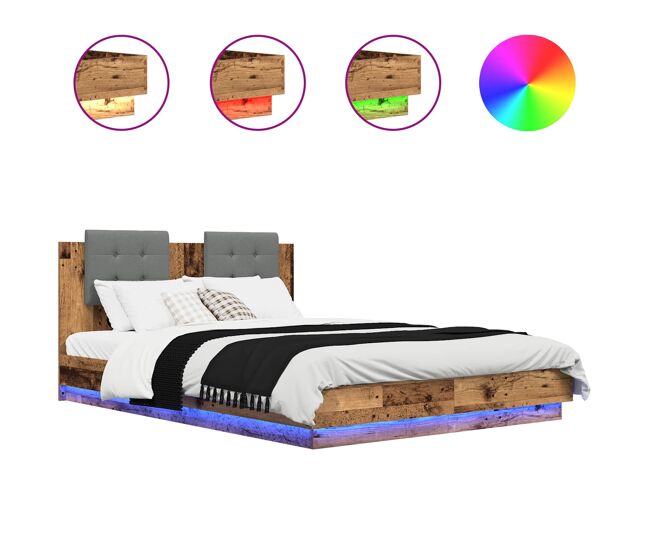 Estructura de cama matrimonial estilo con cabecero madera envejecida 150 x 200 cm