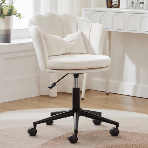 Cadeira para vestir - Design moderno - Encosto em forma de pétalas, almofada lombar em forma de borboleta, altura ajustável, almofada macia - Bege