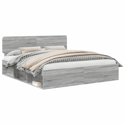 Estrutura de cama de casal king size com cabeceira - Cinza Sonoma 200 x 200 cm