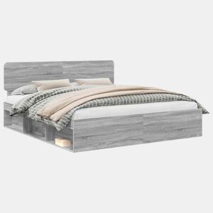 Estrutura de cama de casal king size com cabeceira - Cinza Sonoma 200 x 200 cm