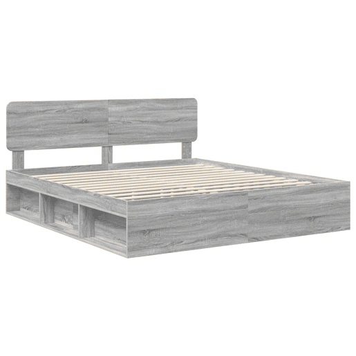 Estrutura de cama de casal king size com cabeceira - Cinza Sonoma 200 x 200 cm