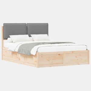 Estrutura de Cama de casal moderno com Cabeceira Estofada Cinzento-claro