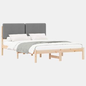 Estrutura de Cama de casal moderno com Cabeceira Estofada Cinzento-claro