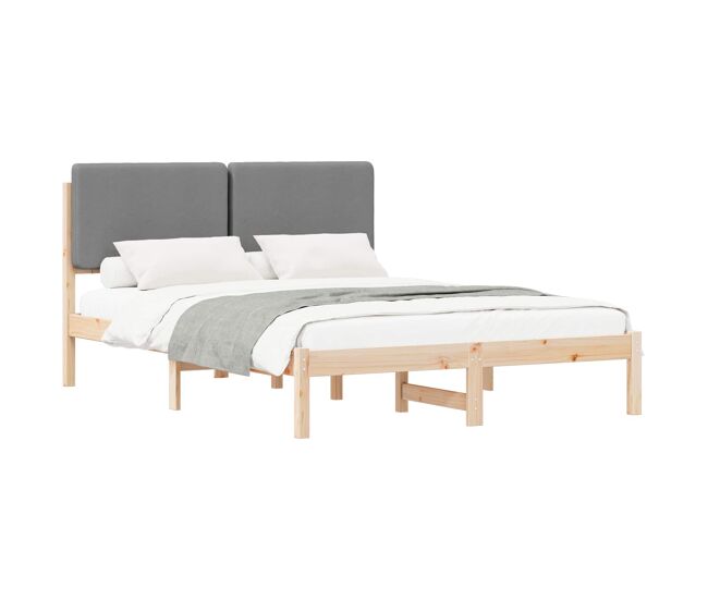Estructura de cama matrimonial estilo con cabecera tapizada gris claro