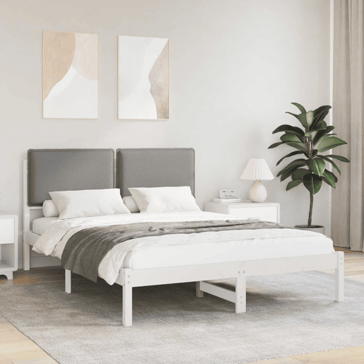 Estrutura de Cama de casal moderno com Cabeceira Estofada Cinzento-claro