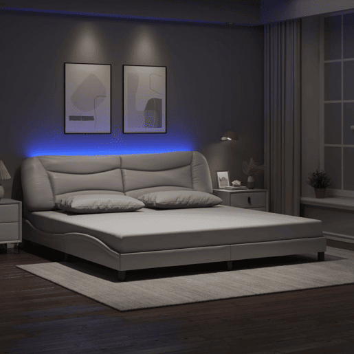 Estrutura de Cama de casal moderno com LED - 200x200 cm branco