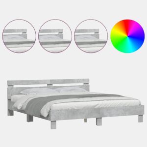 Estrutura de cama de casal cabeceira e luzes LED - 160x200cm cinzento cimento