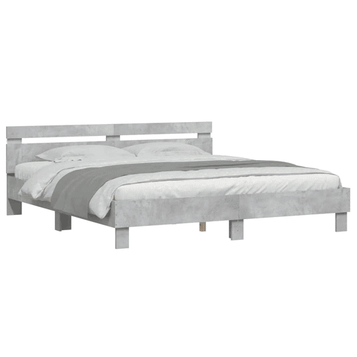 Estrutura de cama de casal cabeceira e luzes LED - 160x200cm cinzento cimento