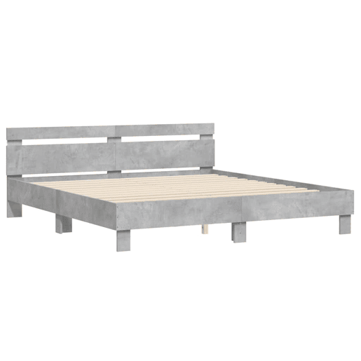 Estrutura de cama de casal cabeceira e luzes LED - 160x200cm cinzento cimento